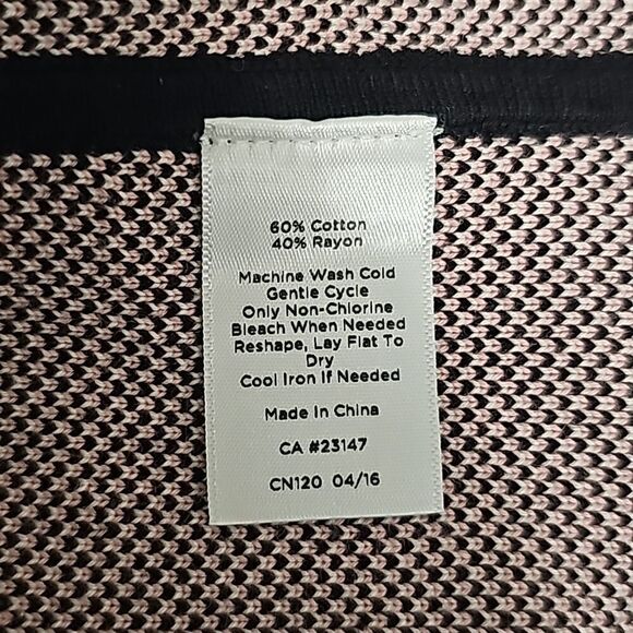 TALBOTS Knit Long Sweater Cardigan Topper Black White & Pink - Large Petite - Picture 8 of 8